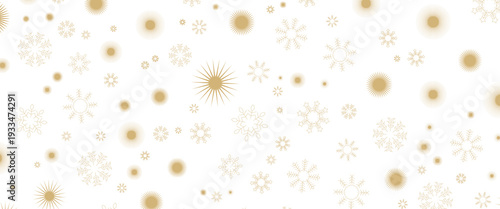 Seamless Christmas gold snowflakes and stars pattern isolated on transparent background. Vector snow New year pattern.