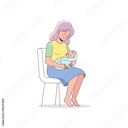 Mother Breastfeeding Baby on White Chair.