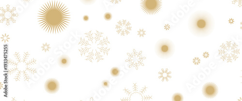 Seamless Christmas gold snowflakes and stars pattern isolated on transparent background. Vector snow New year pattern.
