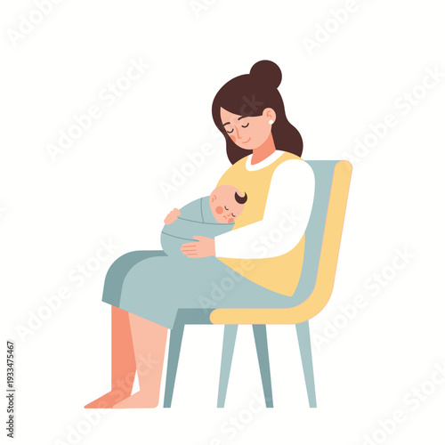 Mother Breastfeeding Baby on Chair.