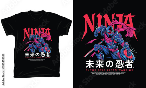 Futuristic japan warrior ninja character with weapon for battle vector illustration