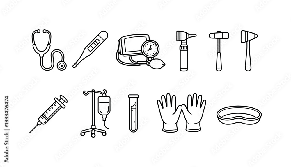 Obraz premium Medical, healthcare outline icon set. hospital, health equipment outlined icons collection