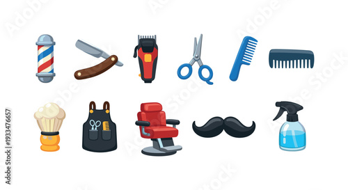 Barber shop tools 3d icon set. shaving and grooming equipment collection.
