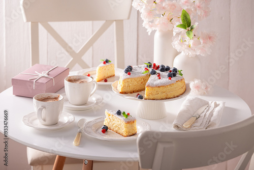 Tasty Basque cheesecake served with frappuccino coffee