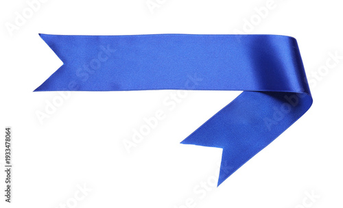 Beautiful blue ribbon isolated on white, top view