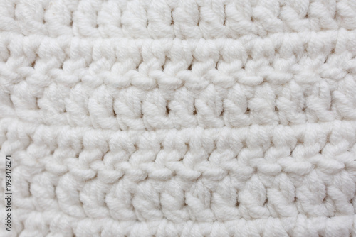 White crochet fabric with double crochet stitches worked in rows turning method textured handmade pattern