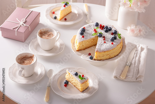 Delicious Basque cheesecake served with blueberries and raspberries.