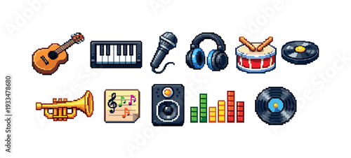 Music, instruments 3d icon set. musical instruments and audio equipment 3d collection