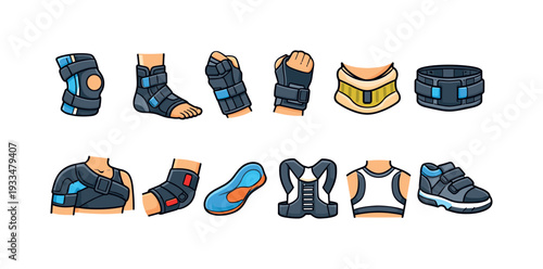 Orthopedic, medical filled icon set. braces, supports, medical equipment collection