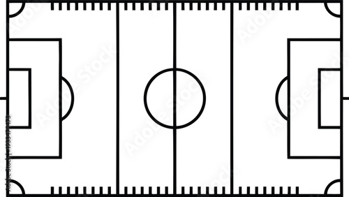 Top view of a football soccer field with lines on a transparent grid