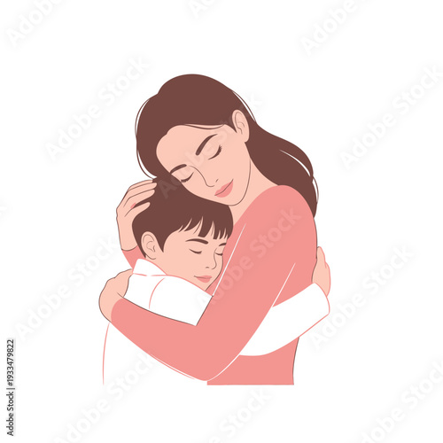 Mother Hugging Sleeping Child Tenderly.
