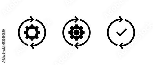 Sync process icon set. System update symbol. Workflow automation sign