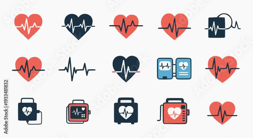 A collection of various heart rhythm icons, representing health and medical concepts, ideal for visual communication