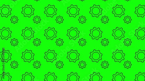 Clean and modern motion graphic featuring a seamless pattern loop of gear in a clean and minimalist style and green screen background