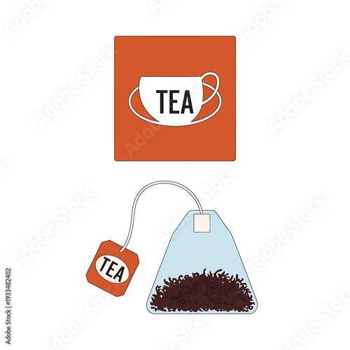 Tea cup and tea bag on white background for beverage concept