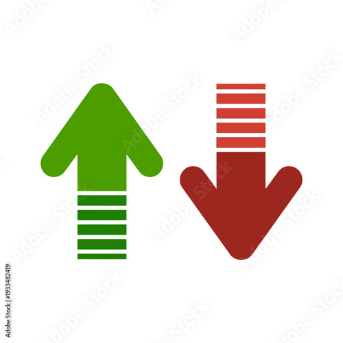 Green up arrow and red down arrow icons with horizontal lines  comparison symbols