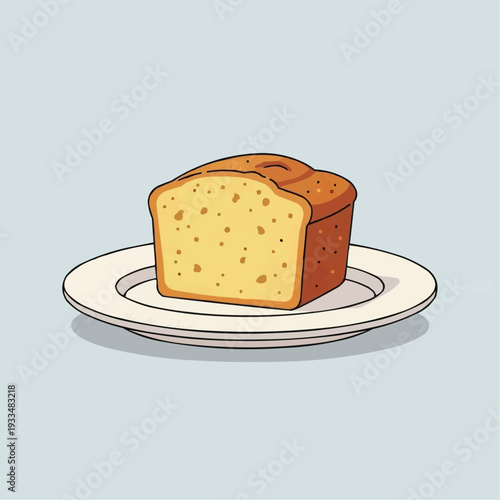 Freshly baked loaf of bread on a plate with light blue background  