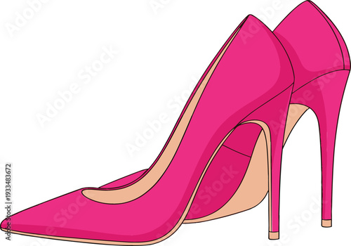 Elegant pair of high heel pink stilettos vector illustration featuring a pointed toe design and sleek silhouette isolated on a white background for fashion.