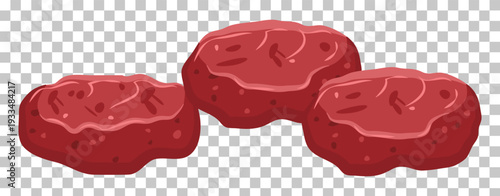 Raw red meat portions, Ground beef or pork, are shown with a textured surface, ready for culinary preparation or cooking.