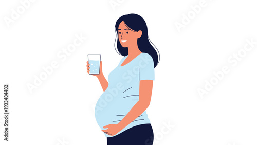 Smiling pregnant woman holds a glass of fresh water to illustrate the importance of hydration and health during pregnancy.