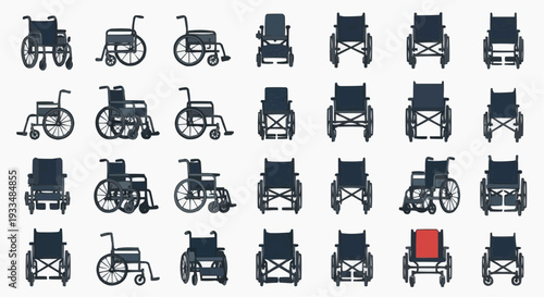 Various wheelchair perspectives in an organized display, promoting the concepts of mobility and accessibility