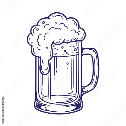 Foamy beer mug with handle glass frothy