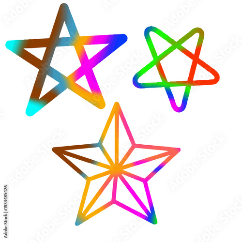 Colorful abstract stars collection with gradient design elements for various creative projects and graphic designs needing vibrant decorations for holiday or celebration themes or modern art concepts.