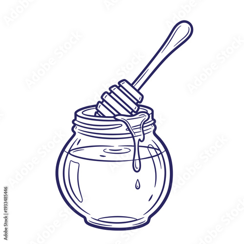 Honey jar with dripping honey and dipper honey dipper glass jar food