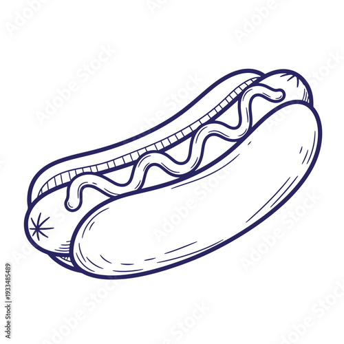Hot dog with wavy condiment lines on a bun wavy lines food