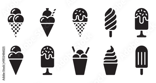 Modern set of flat design ice cream cone and popsicle icons for websites and apps