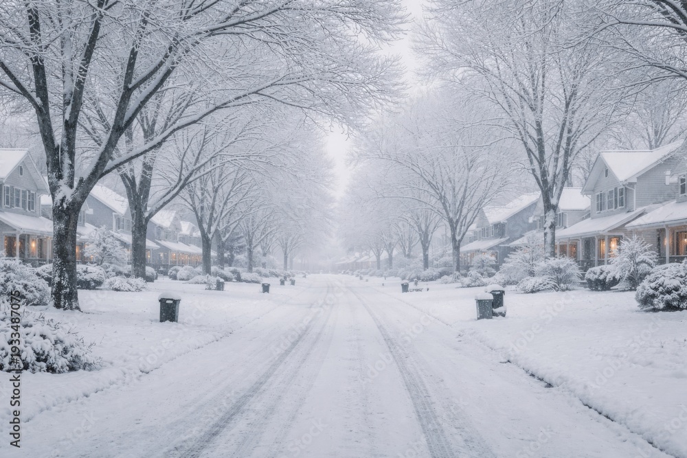 Fototapeta premium Snowy suburban street winter