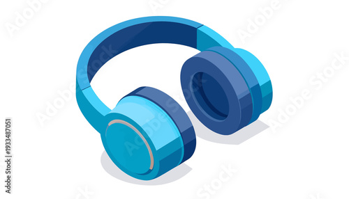 Modern blue headphones illustration viewed from the front on a white background