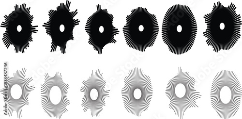 Monochrome abstract radial sound wave patterns with dynamic lines