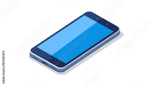 Isometric vector illustration of a modern generic smartphone with a blue screen, a sleek digital device for tech communication and contemporary interface concepts