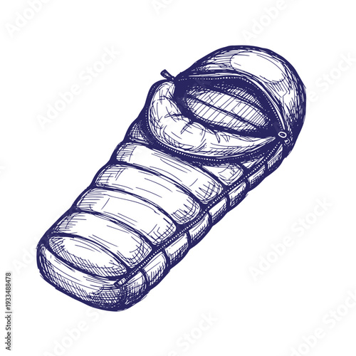 drawn sleeping bag for camping or outdoor activities isolated on white background