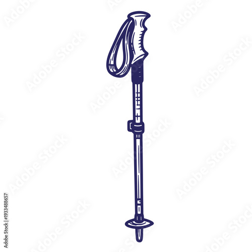 Illustration of a hiking trekking pole with handle and wrist strap for walking or climbing  outdoor adventure equipment