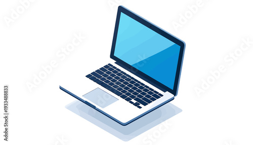 Isolated laptop computer illustration with blue screen on white background, modern technology concept