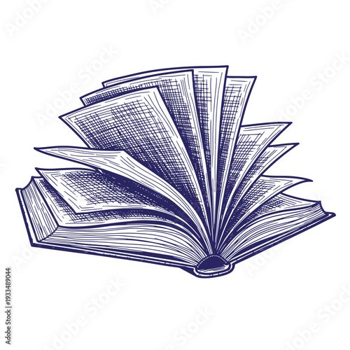 Open book with pages fanned out on white background  educational symbol
