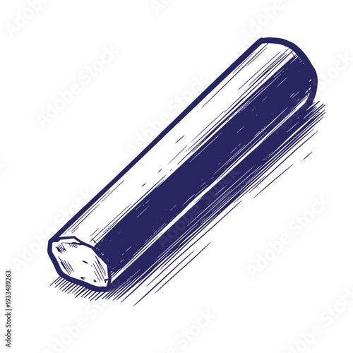 Sketch of a single navy blue cylinder with lines and shading on white