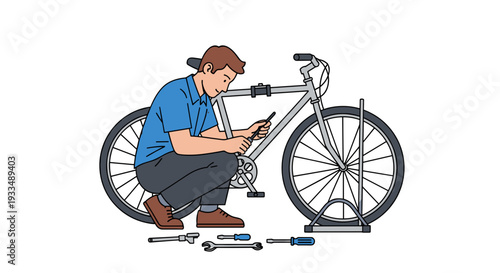 Man Repairing Bicycle with Tools 1.