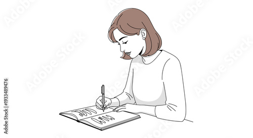 Woman Writing in Notebook with Fountain Pen.