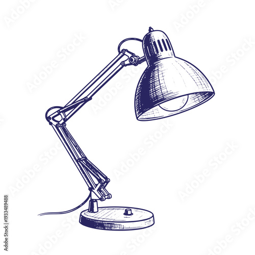 Vintage style desk lamp with adjustable arm and metal shade  classic illustration