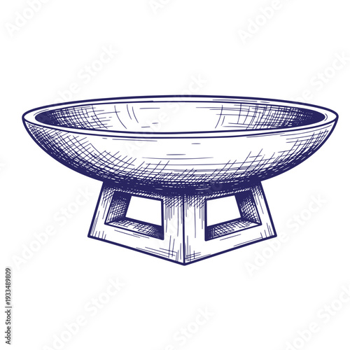 Vintagestyle illustration of a large bowl on a pedestal base with square cutouts  antique kitchenware