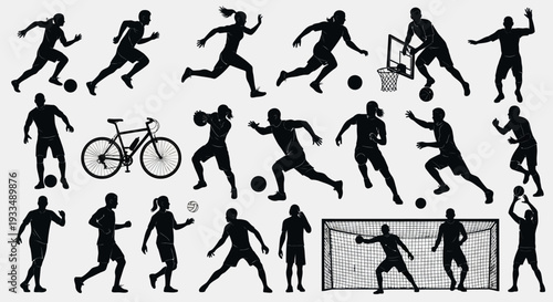 Collection of silhouettes depicting various sports and activities.