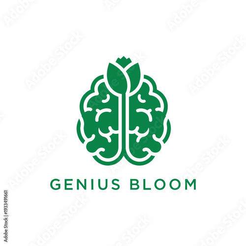 Brain with growing flower icon logo for mental health and growth brand Genius Bloom