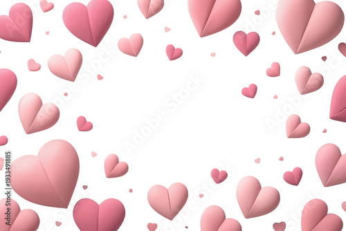 Pink 3d hearts frame border on transparent background creating a romantic and loving concept for valentine's day