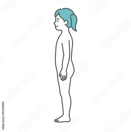女の子（子供）の人体図・全身モデルのイラスト（側面・横向き）