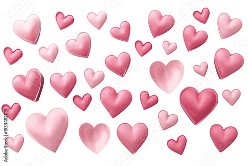 Pink hearts flying and floating, symbolizing love, romance, passion, and valentine's day on transparent background