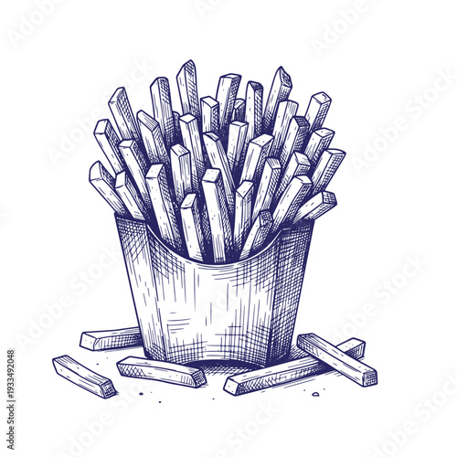 Blue of french fries in a container food