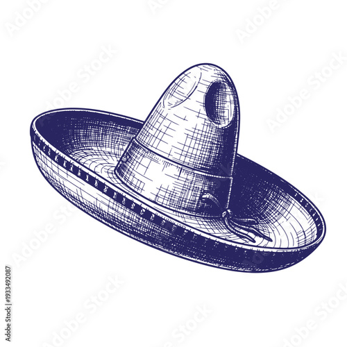 Blue sombrero hat with decorative band straw hat wide brim